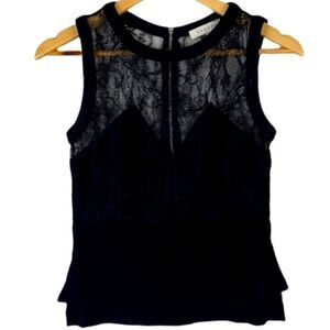 Sandro Lace Peplum Tiered Sleeveless Top Black Zipper Back Size 1 Small